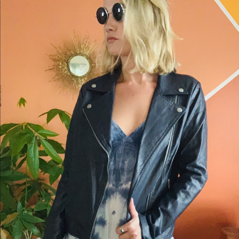 Dark Gray Leather Motto Jacket